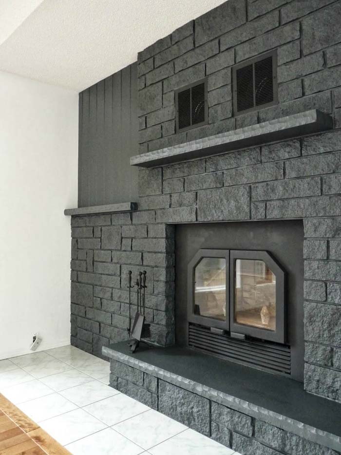 Dark Grey For A Modern Stone Fireplace Look