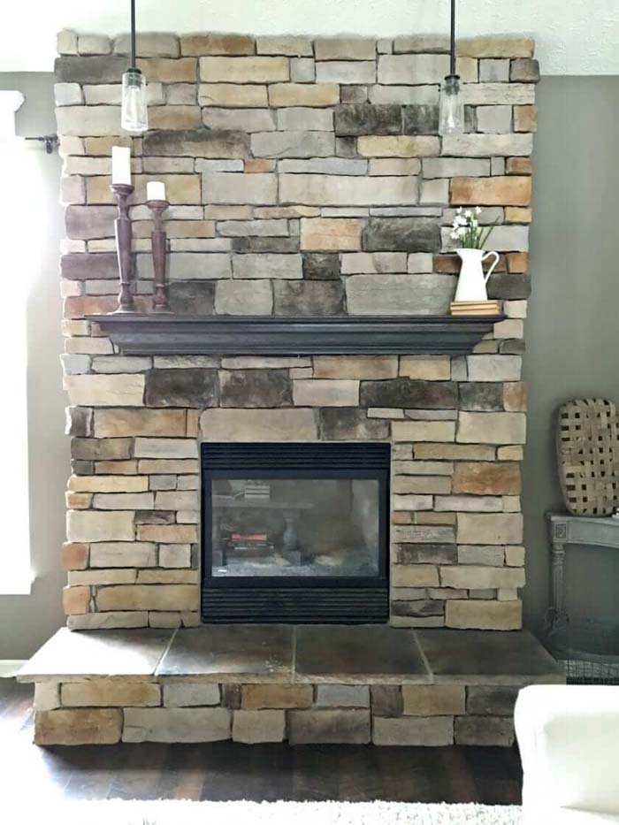 Multicolored Stone Fireplace Idea