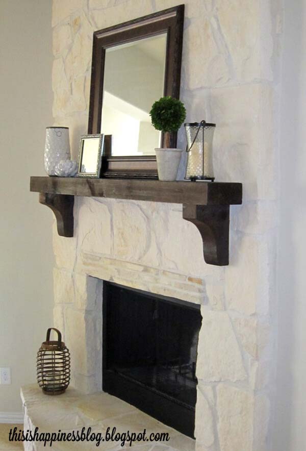 Dark-Stained Mantel For A Rustic Touch