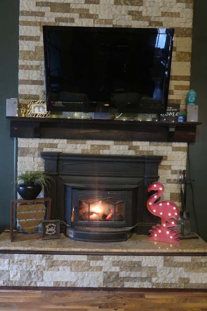 Multi-Colored Airstone Fireplace