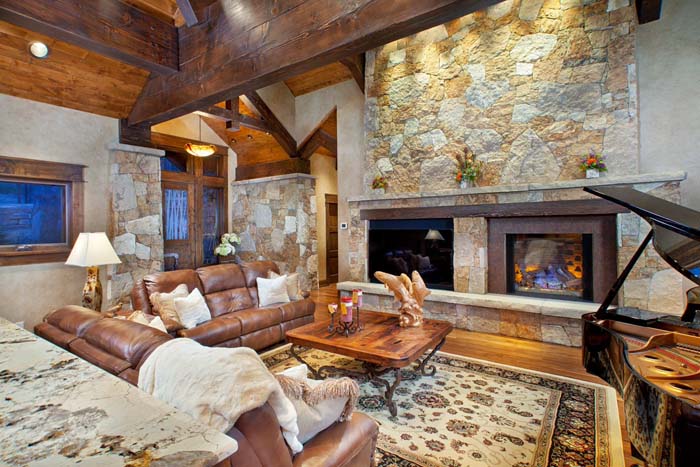 Highlight The Stone Fireplace With Lights