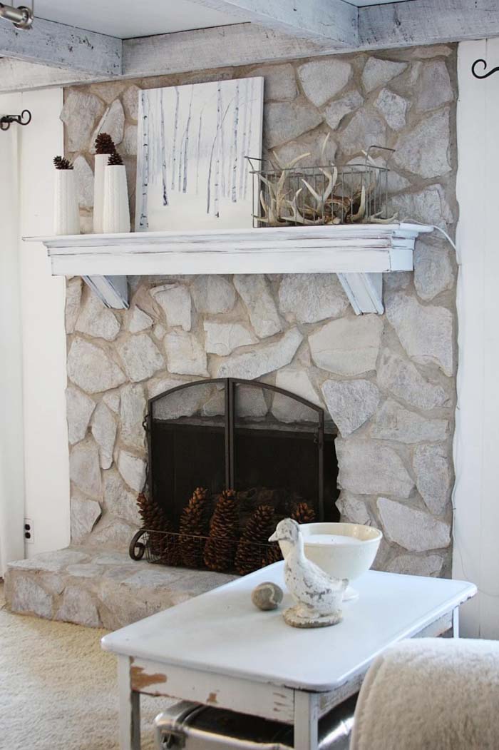 Painted Exposed Stones Fireplace