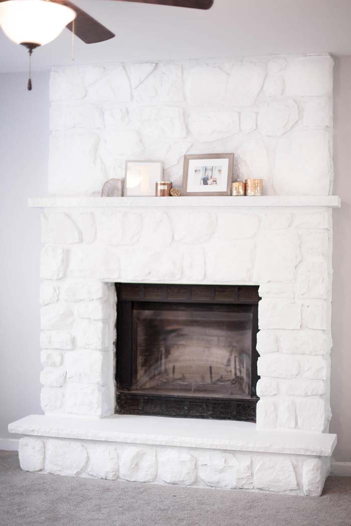 All White Stone Fireplace