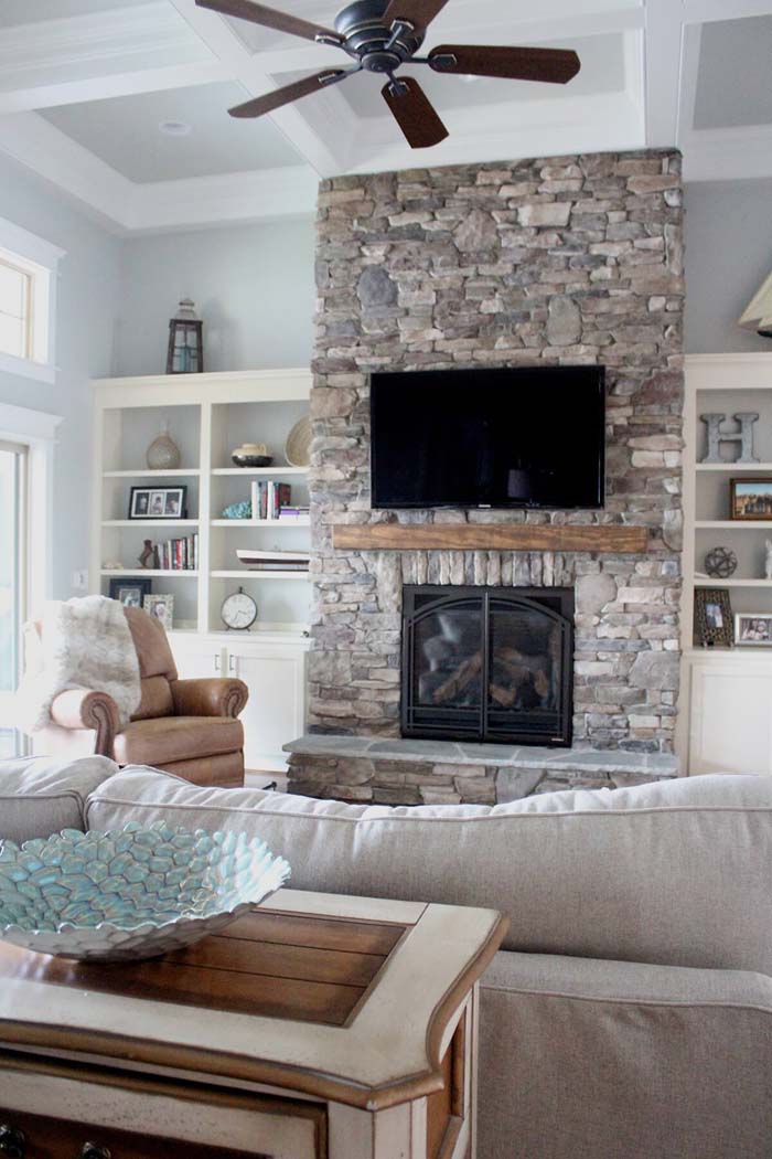 Stacked Stone Fireplace Idea