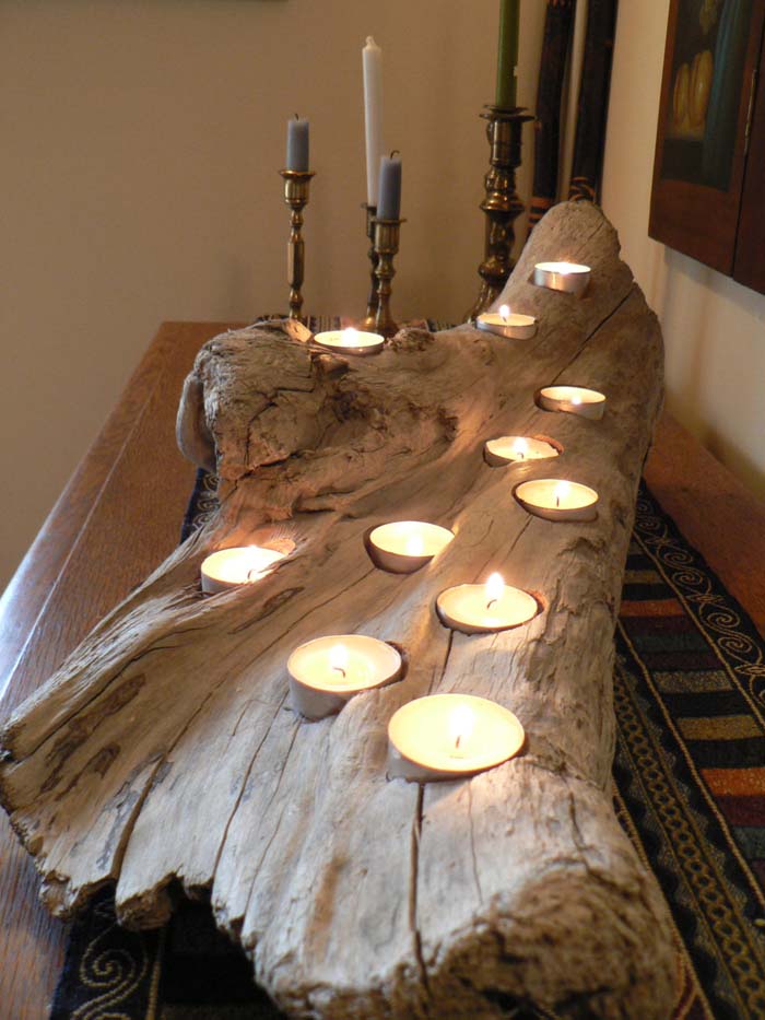 Driftwood Tea Candle Display