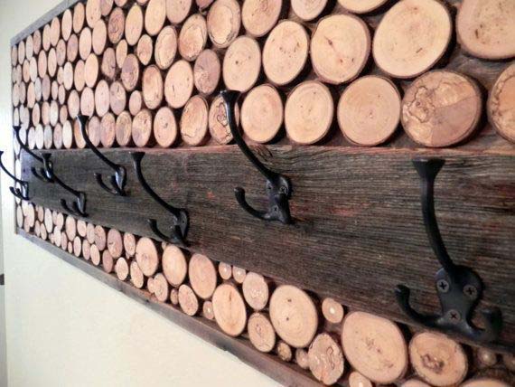 Entryway Coat Rack With Wood Slices