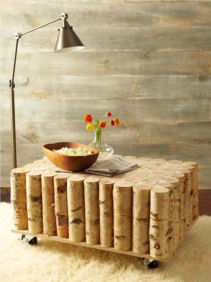 Rolling Coffee Table With Logs