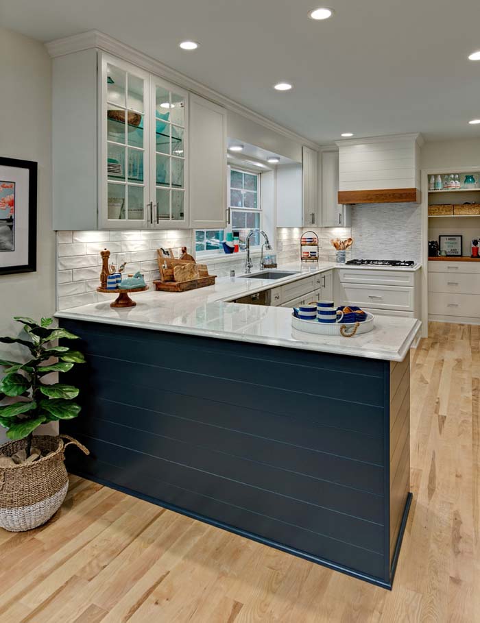 Navy Shiplap Kitchen Peninsula Idea