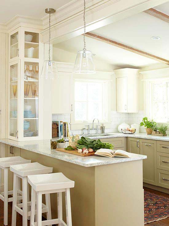 Glass Doors on a Kitchen Peninsula