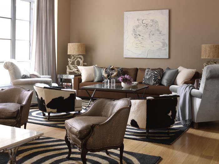 Tan color with brown leather sofa