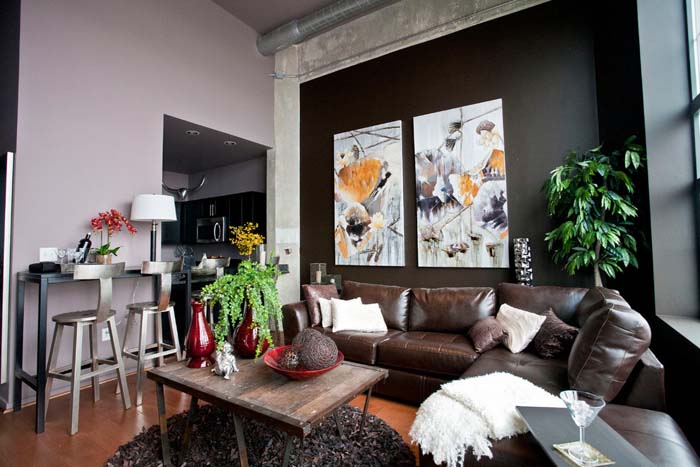 Black color with brown leather sofa