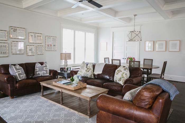 Light gray color with brown leather sofa