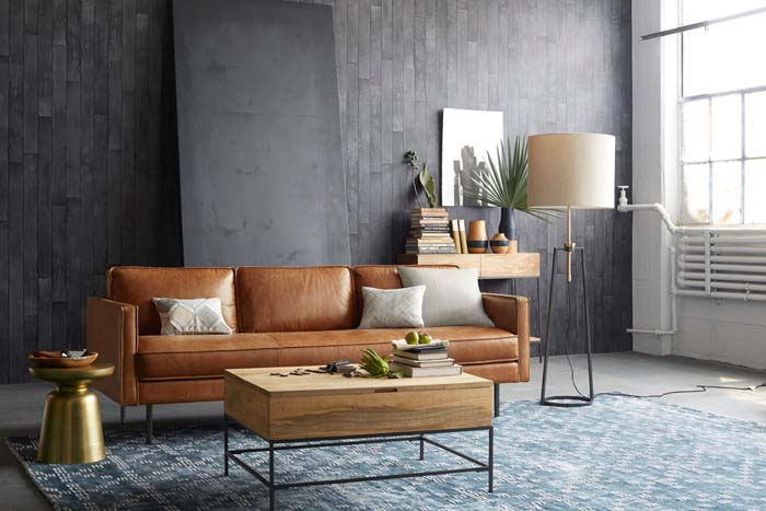 Gray color with brown leather sofa