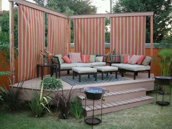 Floating Deck With Fabric Privacy Walls