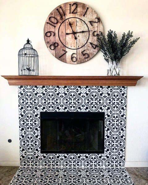 Patterned Tile Fireplace Surround