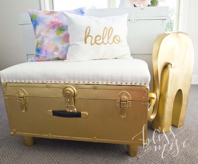 Upholstered Trunk With Golden Paint