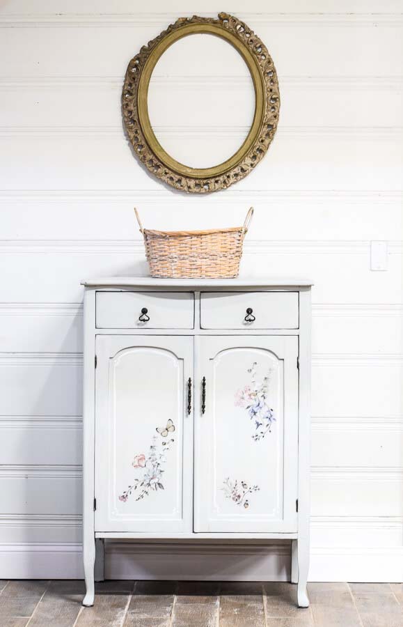 Floral Ornaments On An Old Oak Cabinet