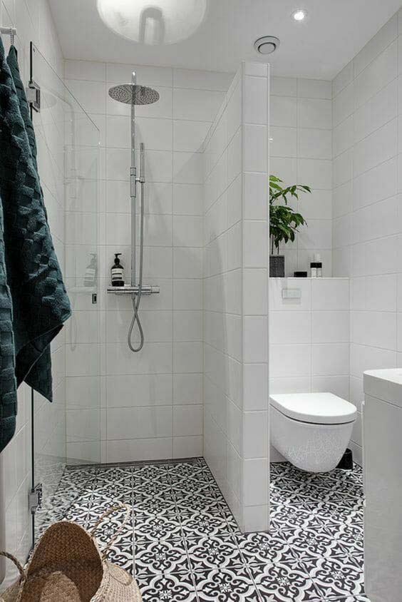 Walk-In Shower Idea With A Partition And A Glass Door