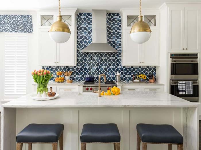 Navy and White Backsplash Tile