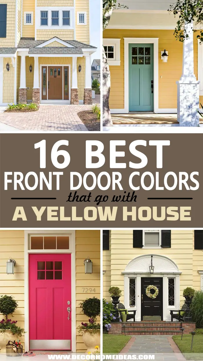 Best Front Door Colors For a Yellow House. Choose the best paint color for your front door and make it stand out on a yellow house. These front door colors are the perfect match for any yellow tone. #decorhomeideas