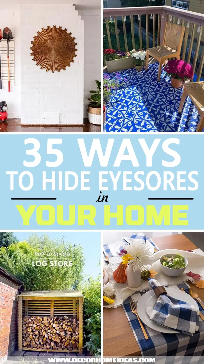 Best Ways To Hide Eyesores In Your Home. Looking for some inexpensive ways to hide utility boxes, old or dirty spaces around your home? These are the best ways to hide eyesores in your home. #decorhomeideas