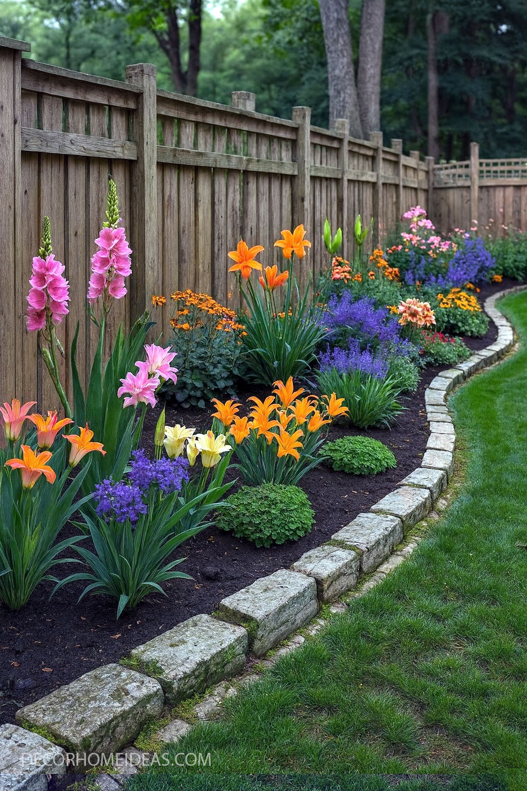Colorful Flower Bed Ideas Along a Fence for Stunning Curb Appea 1