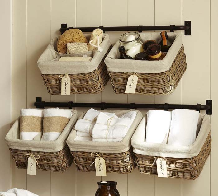 Pipe Shelves With Baskets For Neat Organization