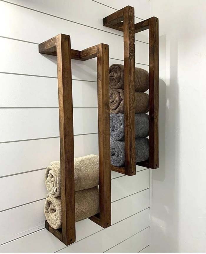 Wooden Brackets For A Minimalist Farmhouse Organizer In The Bathroom