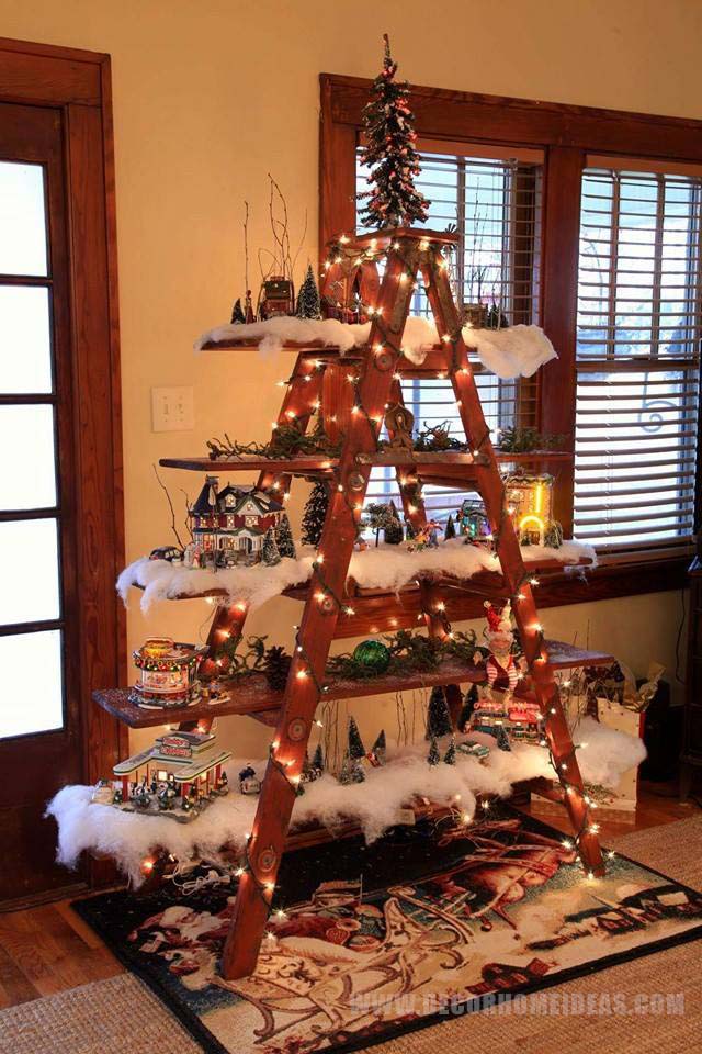 A Rustic Christmas Tree From An Old Ladder