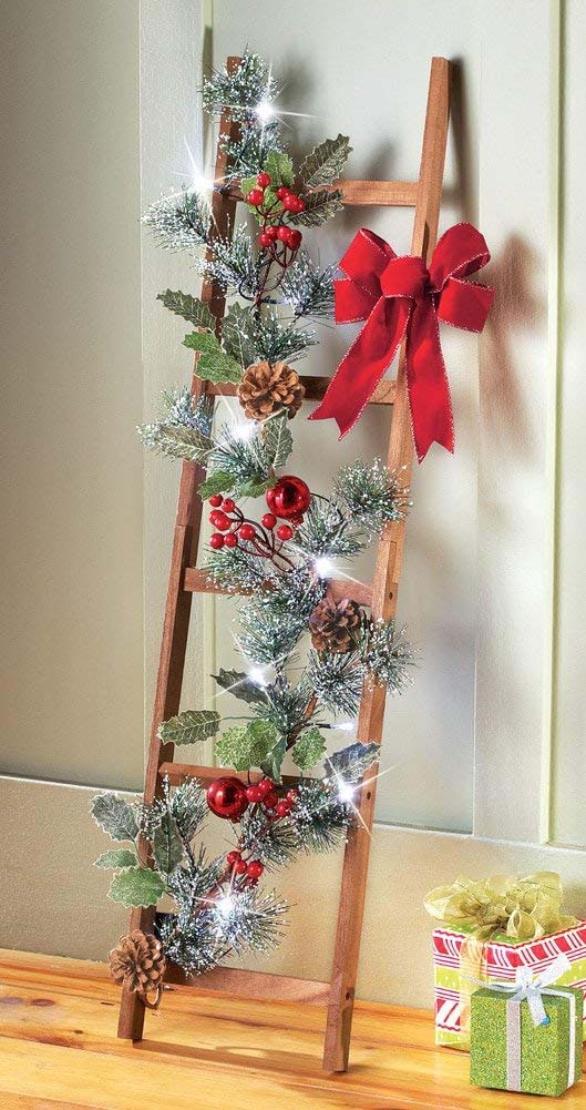 Ordinary Ladder Repurposed Into Christmas Decoration