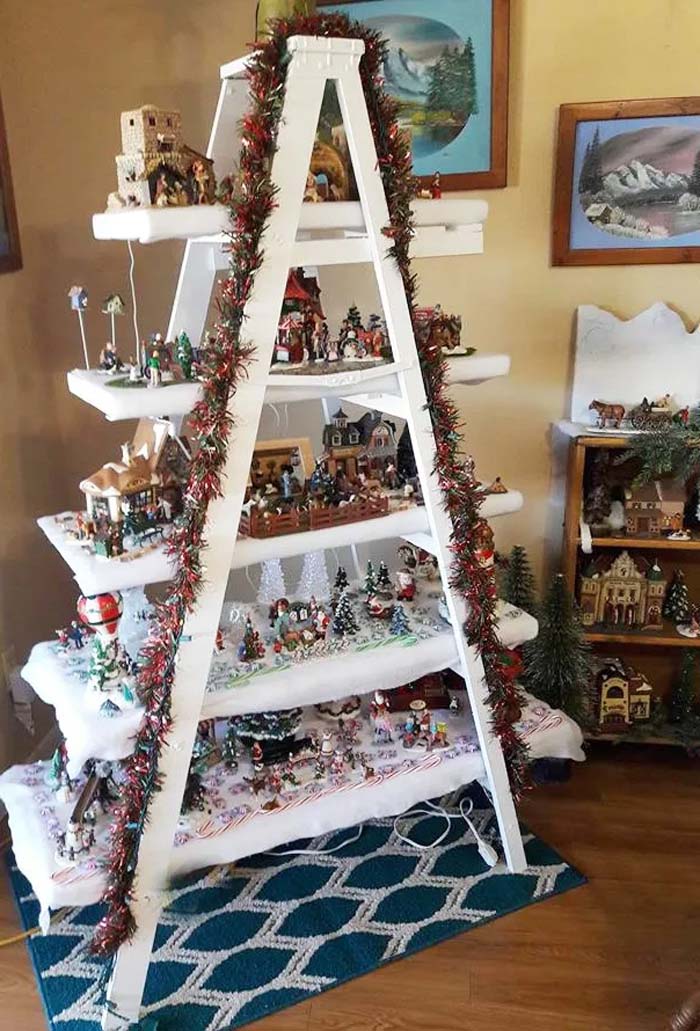 White And Red Ladder Christmas Tree