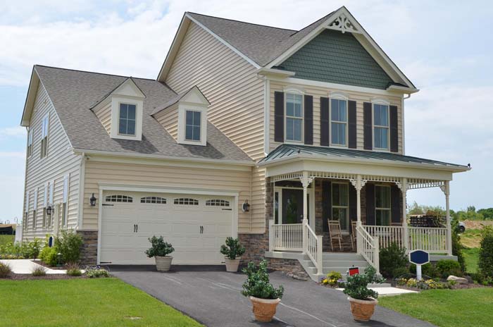 Light Tan Siding, Gray, and Dark Brown