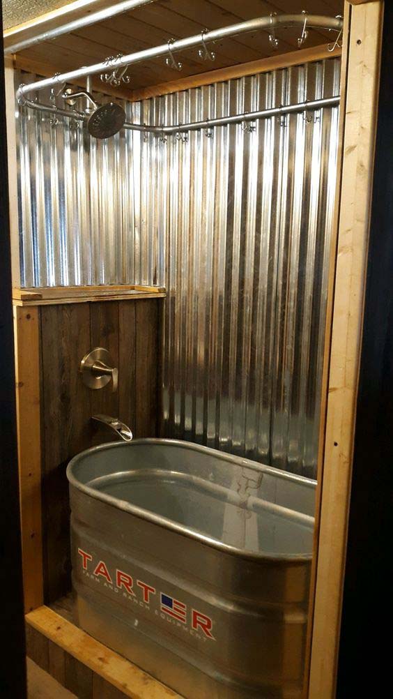 Cute Shower Nook With Wood And Tin