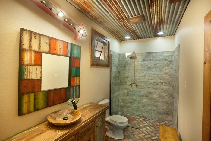 Bathroom Ceiling from Corrugated Sheets