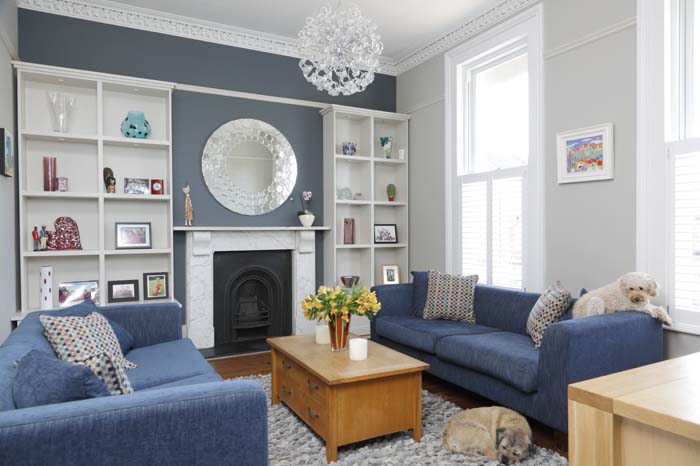 Denim Blue Sofas in a Formal Living Room