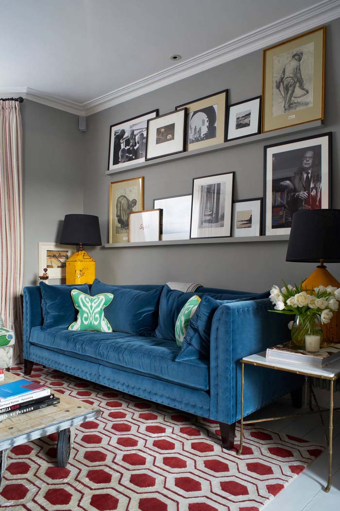 Blue Sofas and Gray Walls