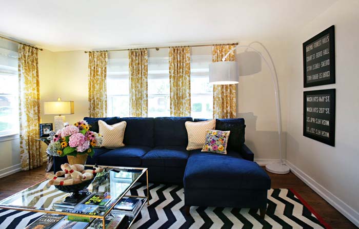 Blue Sofas Paired with Bold Patterns