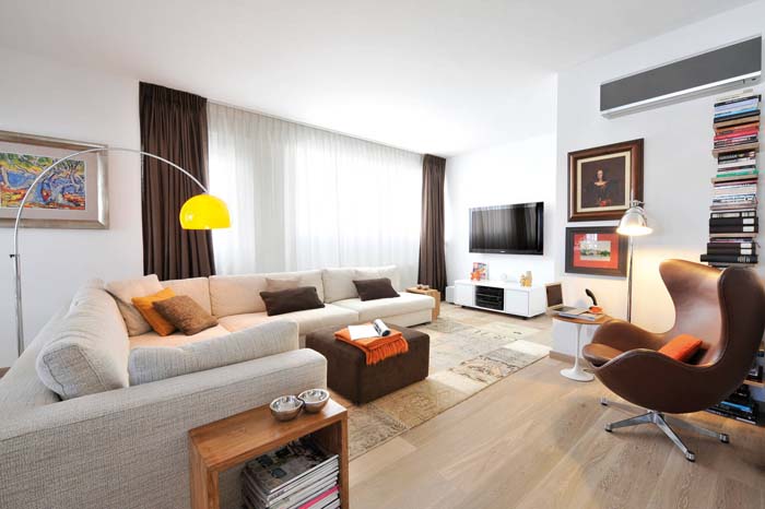 Brown and Cream in Mid-Century Modern Living Room