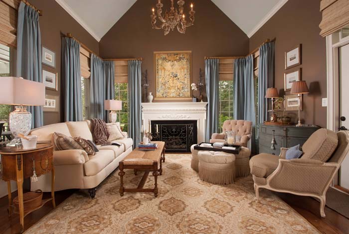 Brown and Cream in a Traditional Style Living Room
