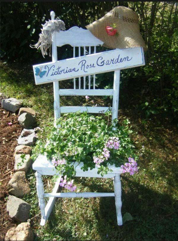 Repurposed Rocking Chair Into A Garden Sign