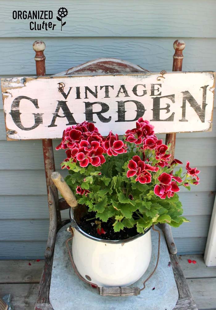 Old Chair Repurposed Into Garden Sign