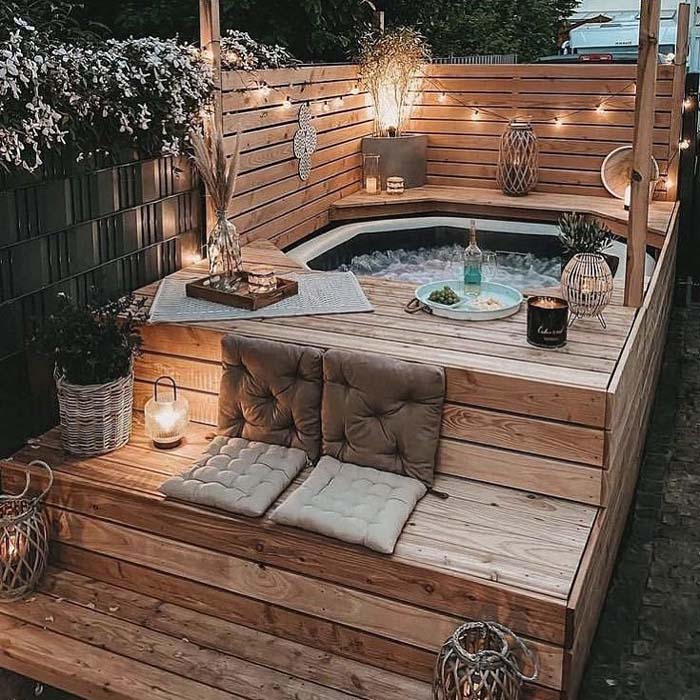 Hot Tub Landscaping Idea With A Levelled Floating Deck