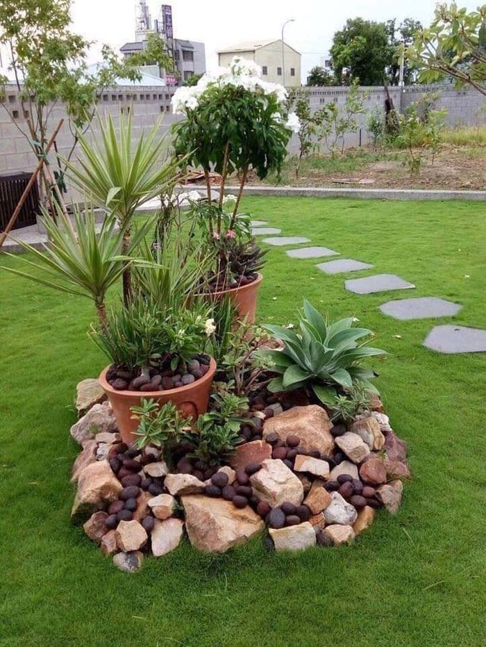 Rock Garden With Potted Plants