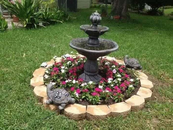 Island With A Combined Fountain And Bird Bath