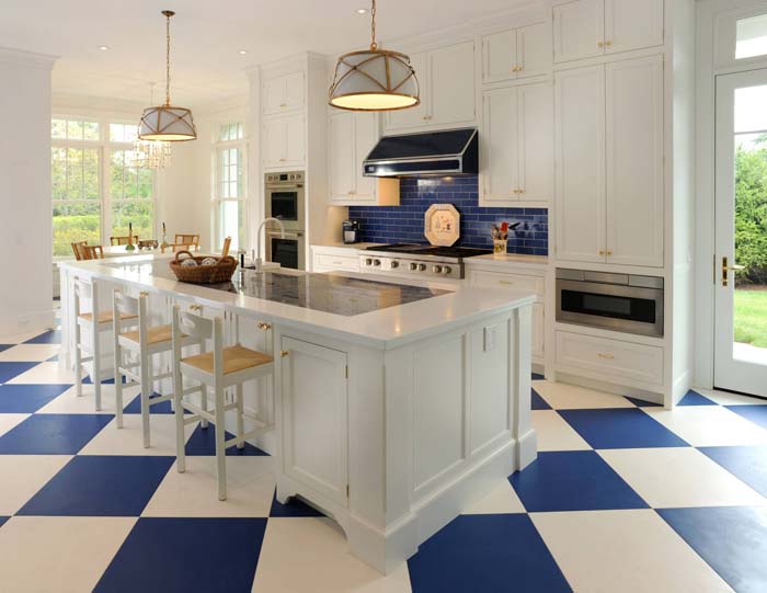 Blue Accents In A All-White Rustic Country Kitchen