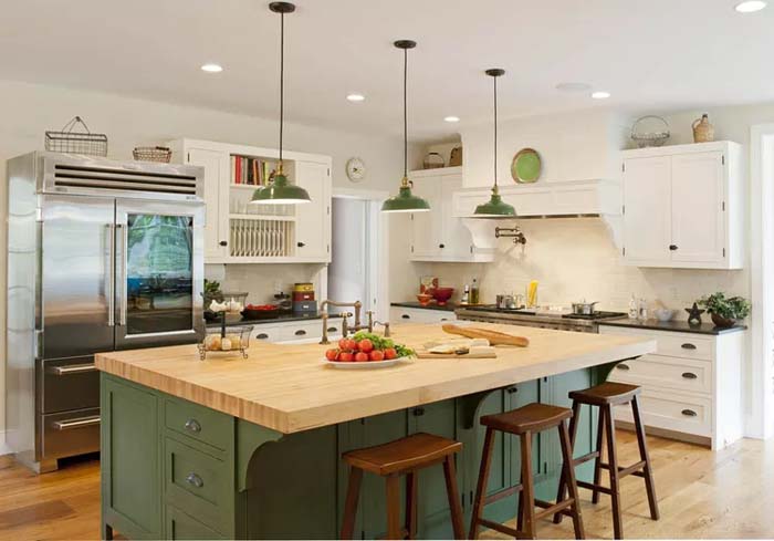 Olive Green Accent In A Rustic Country Kitchen