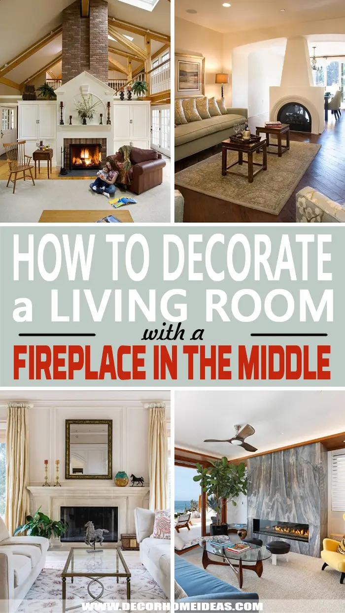 How To Decorate a Living Room With Fireplace In The Middle. Having a fireplace in the middle of the living room creates different options to decorate and style it. Whether you like symmetry or not, there are plenty of great design ideas in this article.