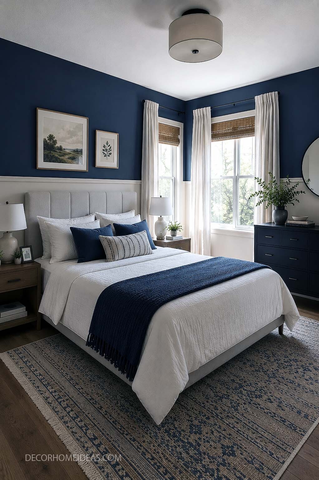 Navy and Cream Two Color Wall Bedroom Ideas