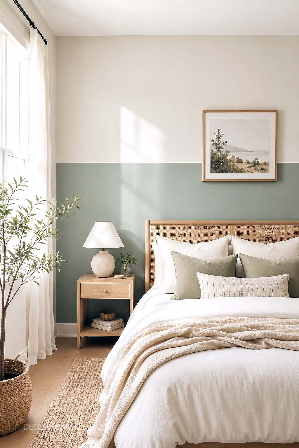 Sage Green and Cream Half Wall Bedroom Ideas