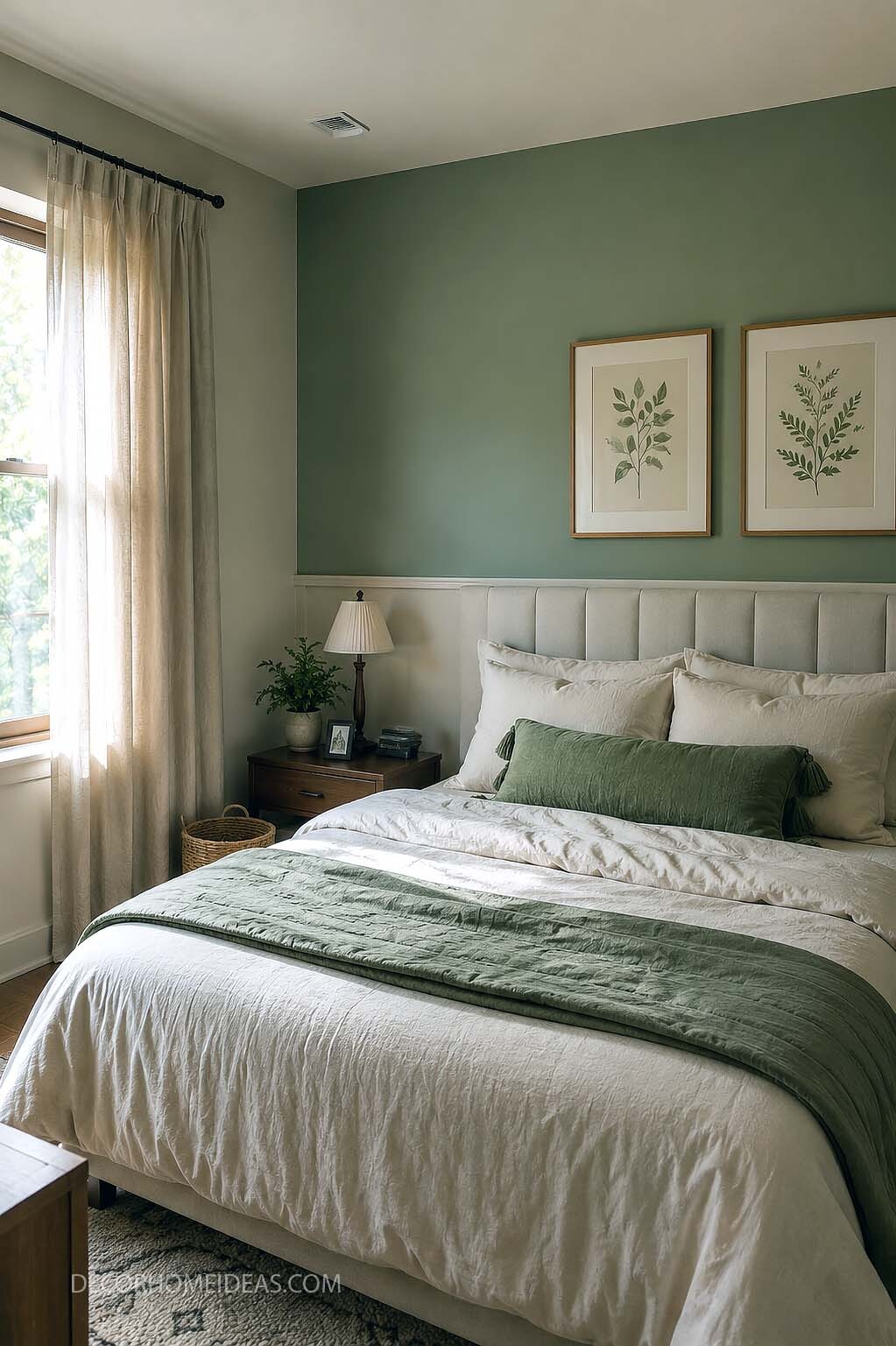 Two Color Wall Bedroom Ideas with Sage Green and Cream